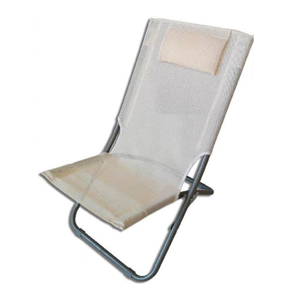 Trade Shop - Spiaggina Con Cuscino Testiera Crema Textilene 57x47x95cm Pieghevole Portatile 281034 -