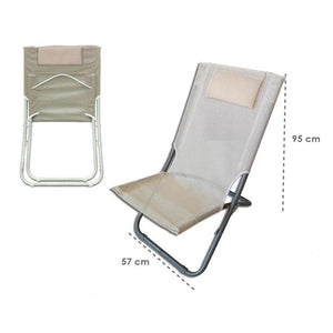 Trade Shop - Spiaggina Con Cuscino Testiera Crema Textilene 57x47x95cm Pieghevole Portatile 281034 -