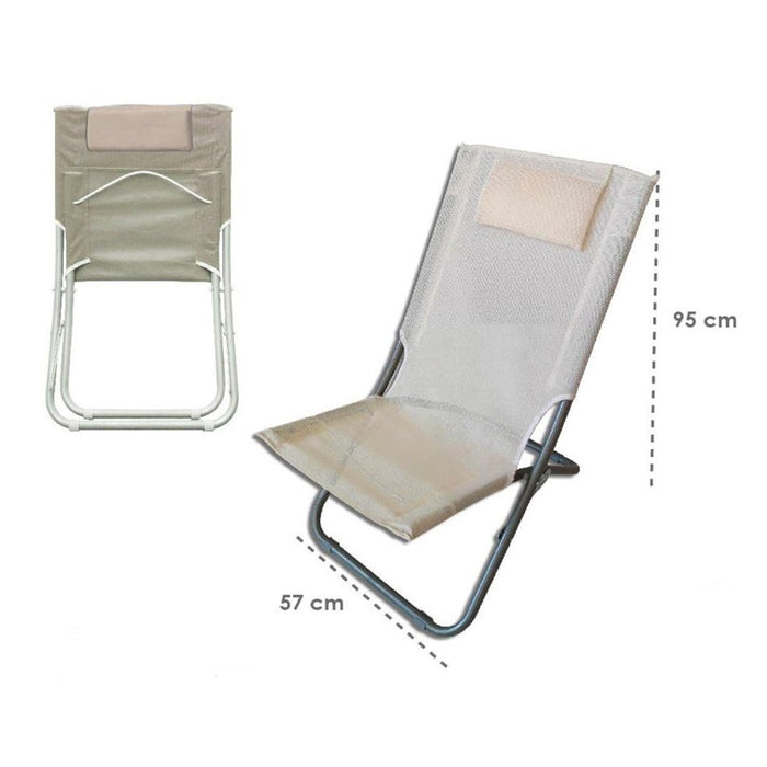 Trade Shop - Spiaggina Con Cuscino Testiera Crema Textilene 57x47x95cm Pieghevole Portatile 281034 -