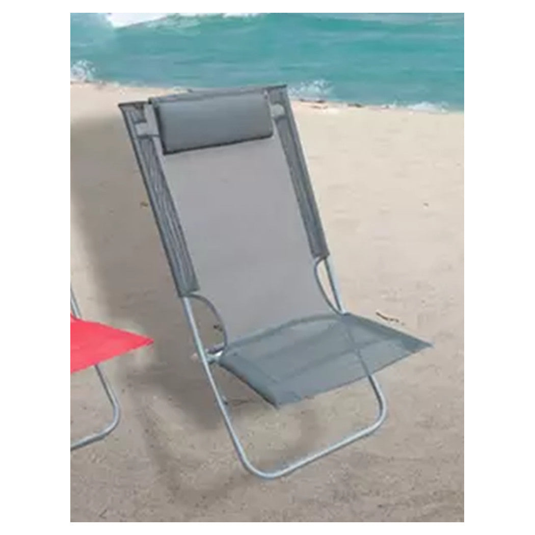 Trade Shop - Spiaggina Con Cuscino Testiera Grigio Textilene 57x47x95cm Pieghevole Portatile 281033 -