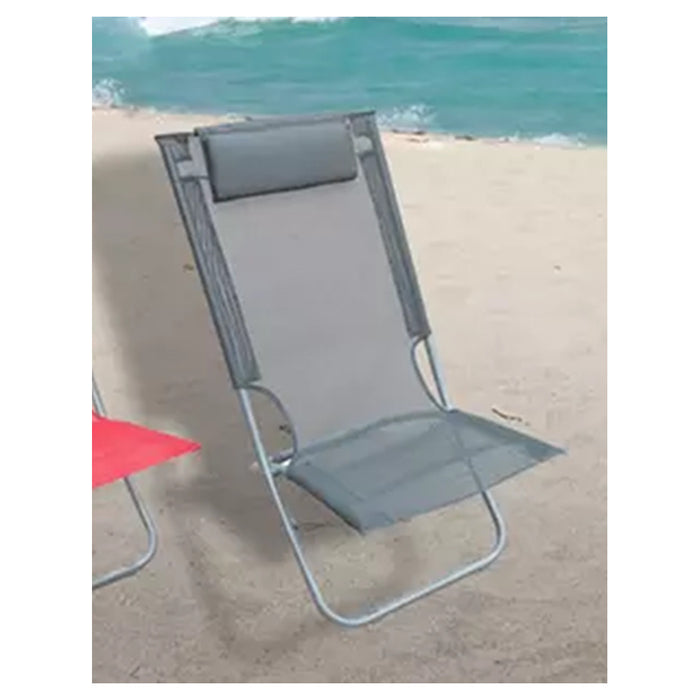 Trade Shop - Spiaggina Con Cuscino Testiera Grigio Textilene 57x47x95cm Pieghevole Portatile 281033 -