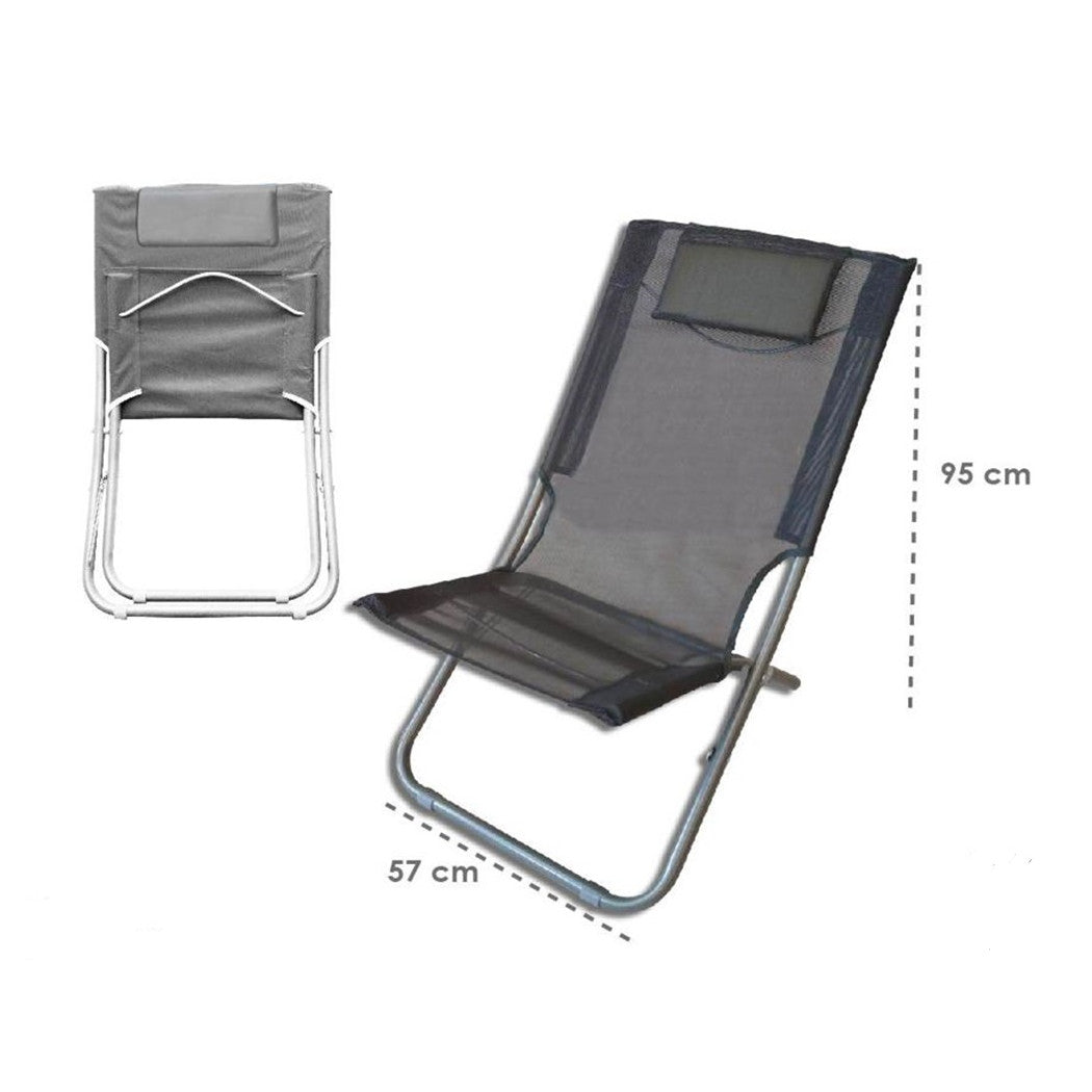 Trade Shop - Spiaggina Con Cuscino Testiera Grigio Textilene 57x47x95cm Pieghevole Portatile 281033 -