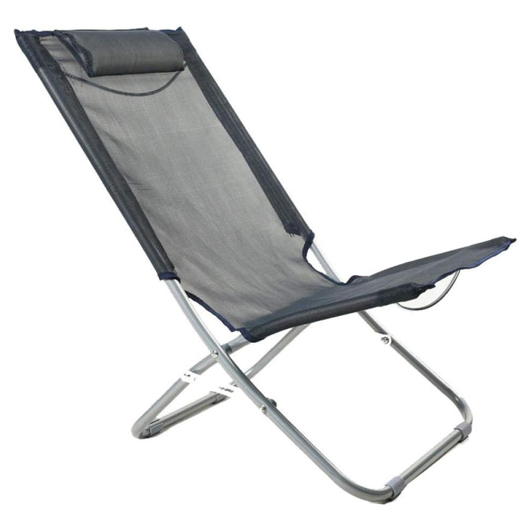 Trade Shop - Spiaggina Con Cuscino Testiera Grigio Textilene 57x47x95cm Pieghevole Portatile 281033 -