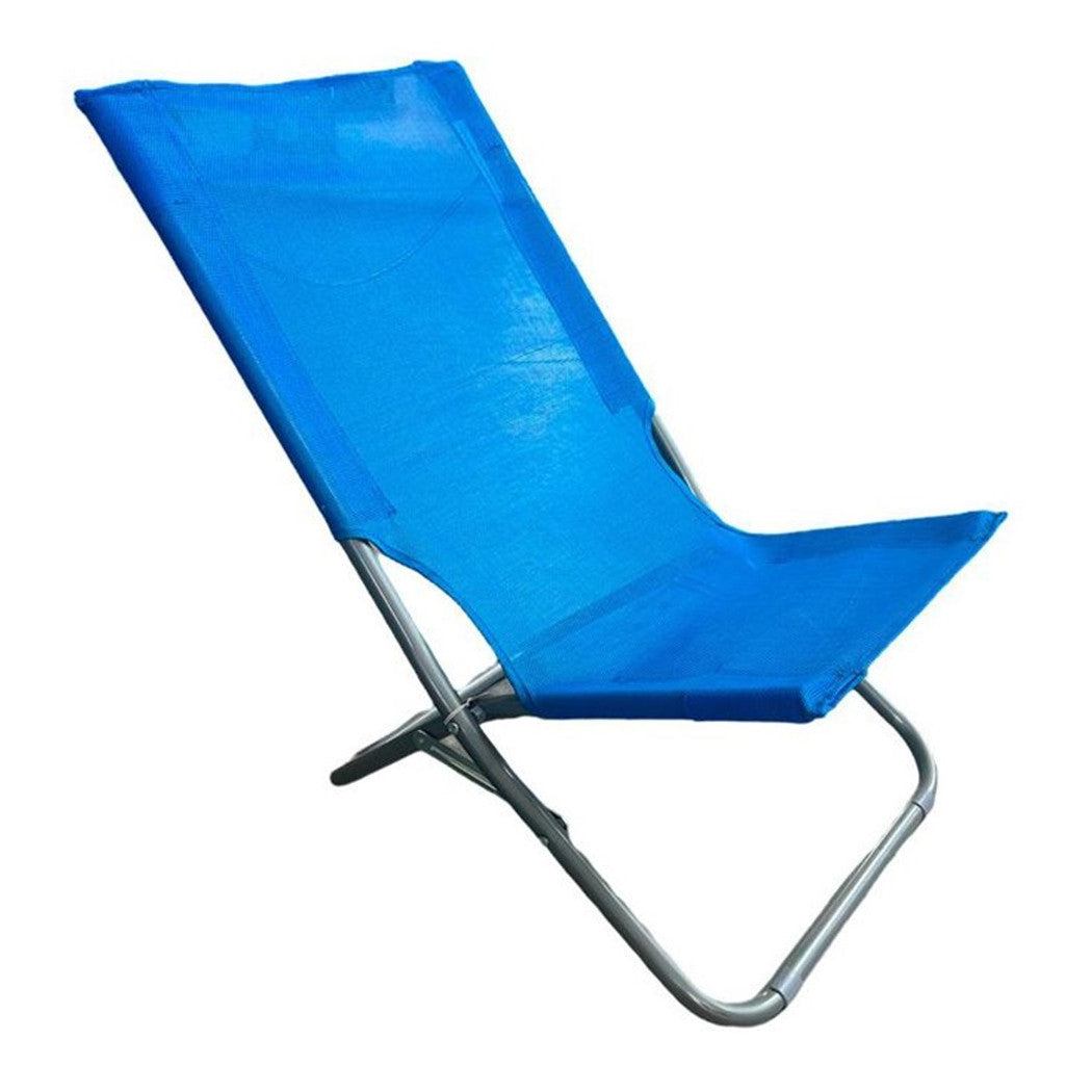 Trade Shop - Spiaggina In Textilene Blu Pieghevole Sedia Per Mare Campeggio 57x47x72 Cm 281053 -        