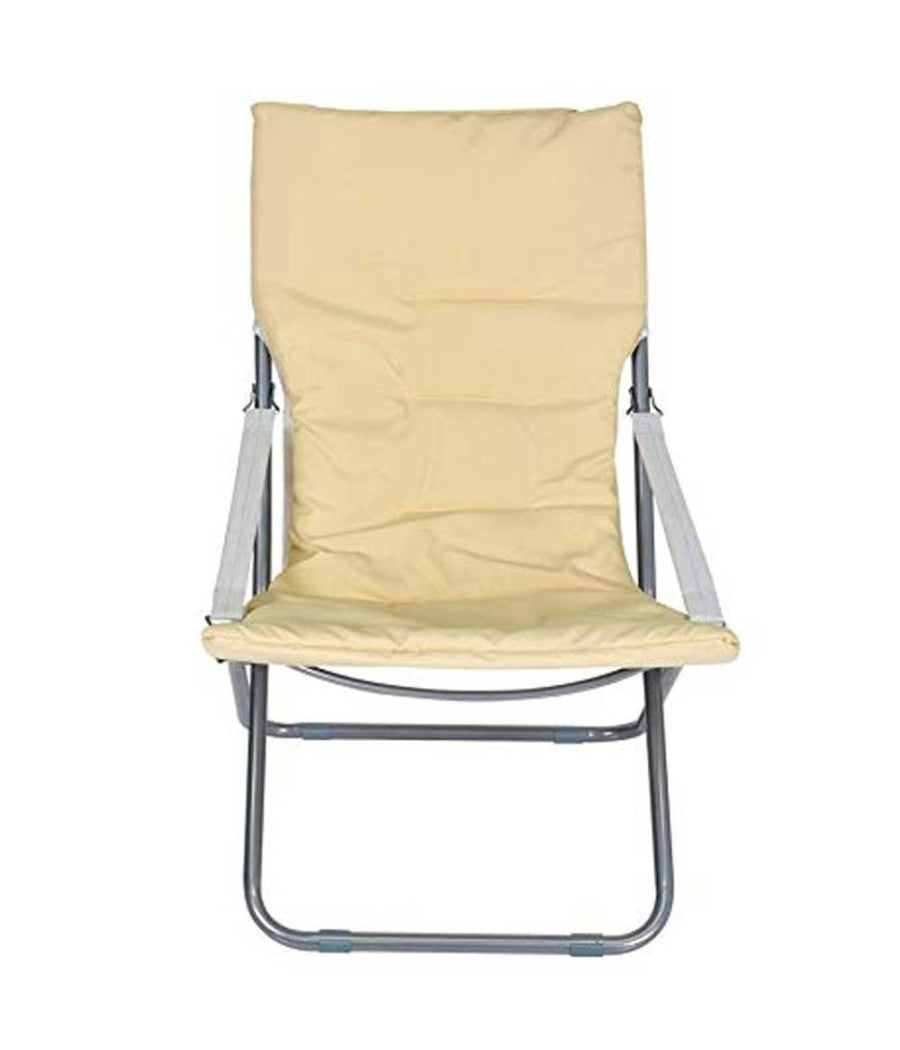 Spiaggina Sedia Canapone In Acciaio Tessuto Imbottito Pieghevole Relax Beige         