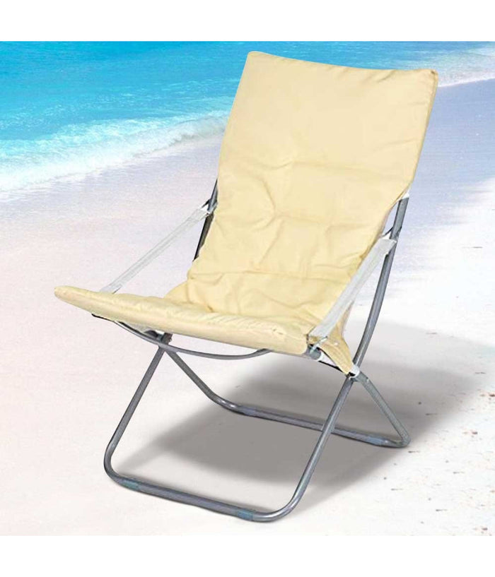 Spiaggina Sedia Canapone In Acciaio Tessuto Imbottito Pieghevole Relax Beige         