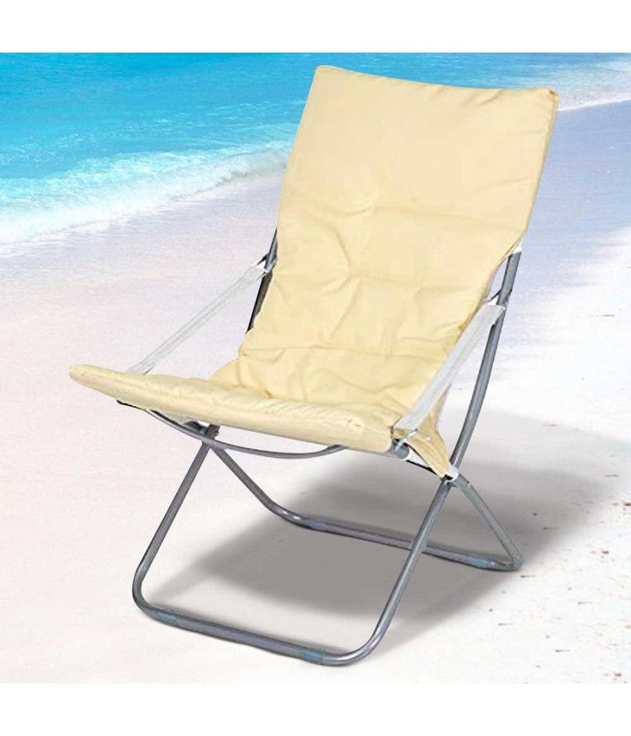 Spiaggina Sedia Canapone In Acciaio Tessuto Imbottito Pieghevole Relax Beige         