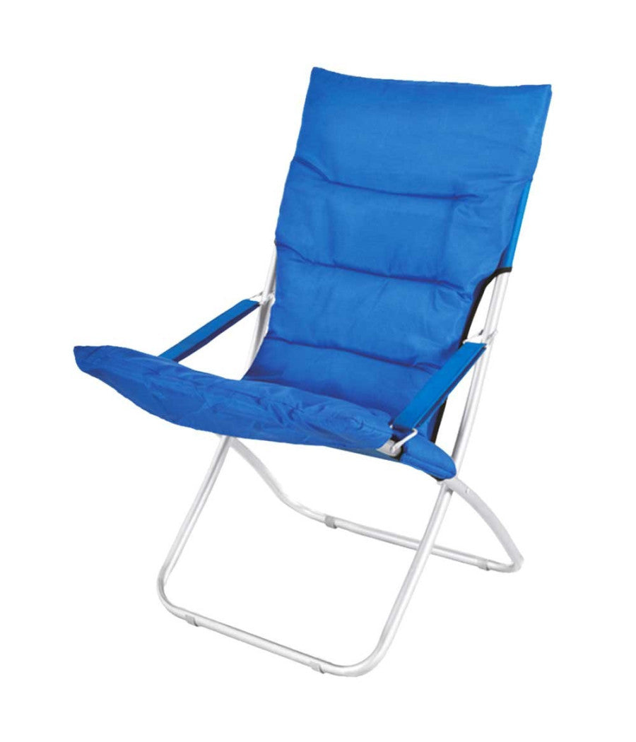 Trade Shop - Spiaggina Sedia Canapone In Acciaio Tessuto Imbottito Pieghevole Relax Blu -