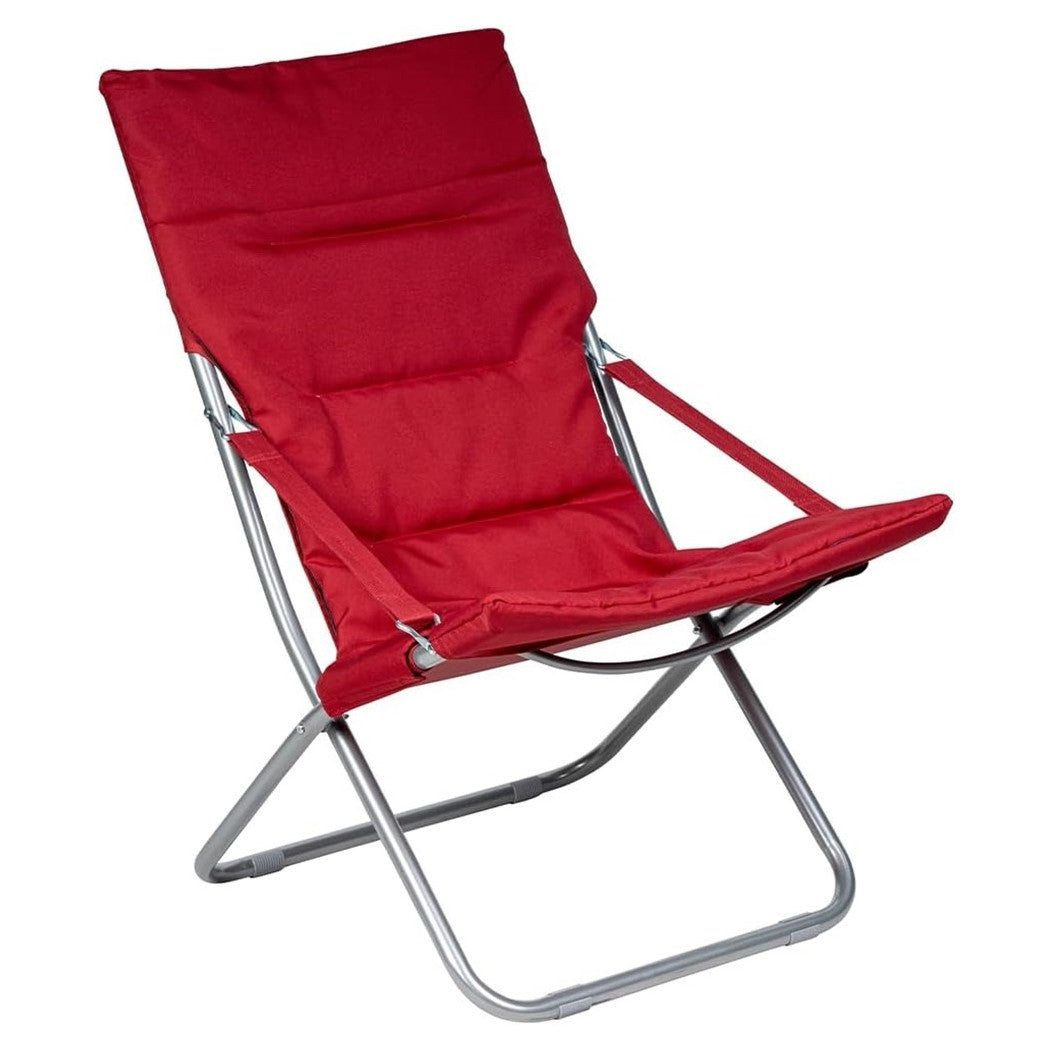 Trade Shop - Spiaggina Sedia Canapone In Acciaio Tessuto Imbottito Pieghevole Relax Rosso 3994182 -