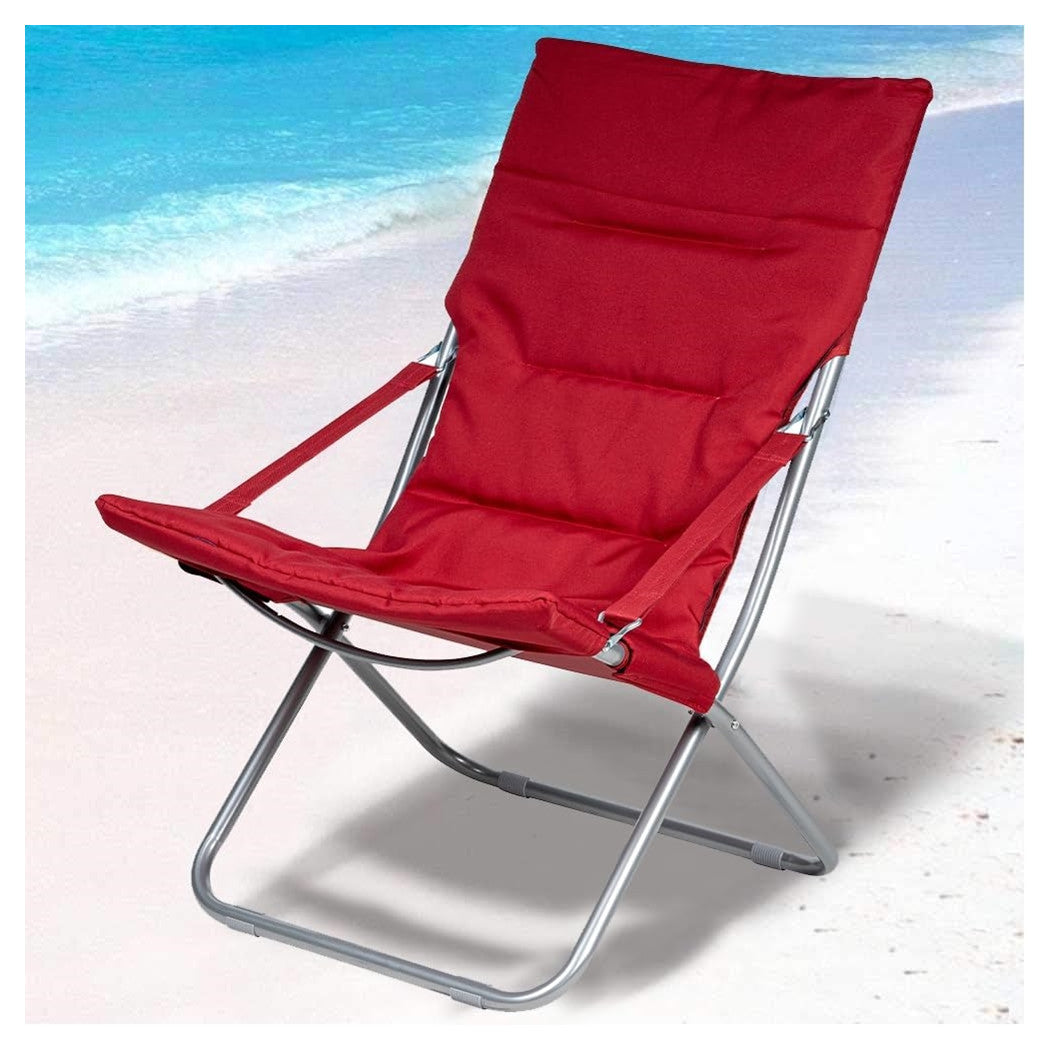 Trade Shop - Spiaggina Sedia Canapone In Acciaio Tessuto Imbottito Pieghevole Relax Rosso 3994182 -