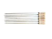 Spiedi per barbecue in acciaio inossidabile lunghi 74 cm con manico in legno per carne pesce verdure 7 pz