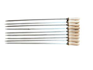 Spiedi per barbecue in acciaio inossidabile lunghi 74 cm con manico in legno per carne pesce verdure 8 pz