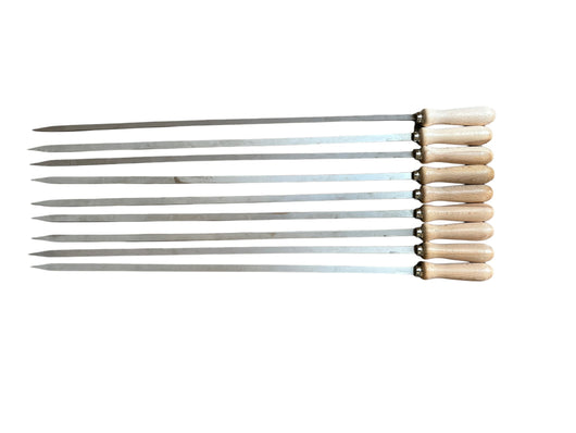 Spiedi per barbecue in acciaio inossidabile lunghi 74 cm con manico in legno per carne pesce verdure 8 pz