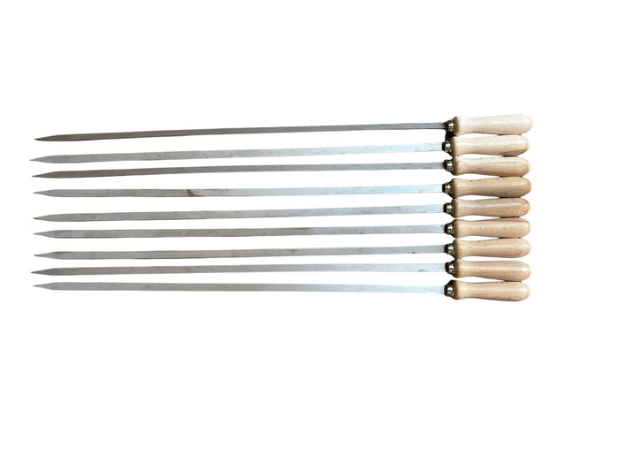 Spiedi per barbecue in acciaio inossidabile lunghi 74 cm con manico in legno per carne pesce verdure 8 pz