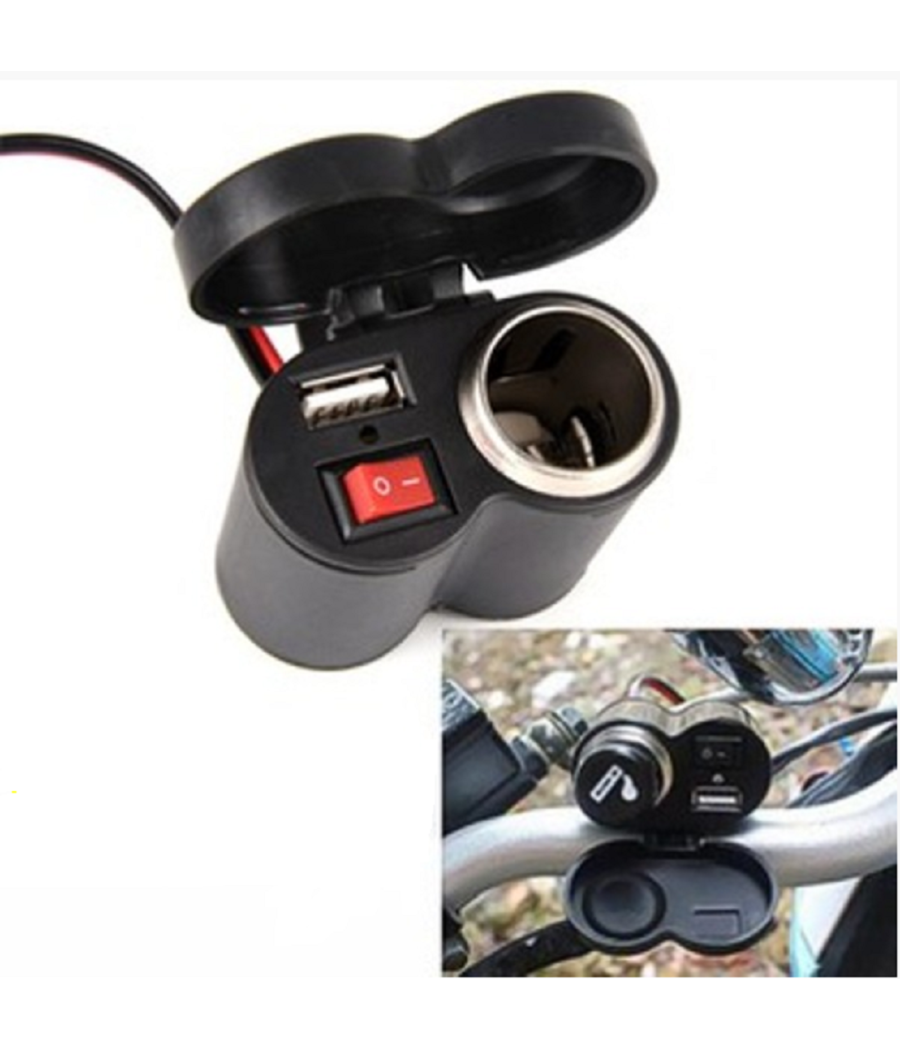 Spina Accendino Caricabatteria Per Moto Cellulare Porte Usb Accendisigari Q-a47         