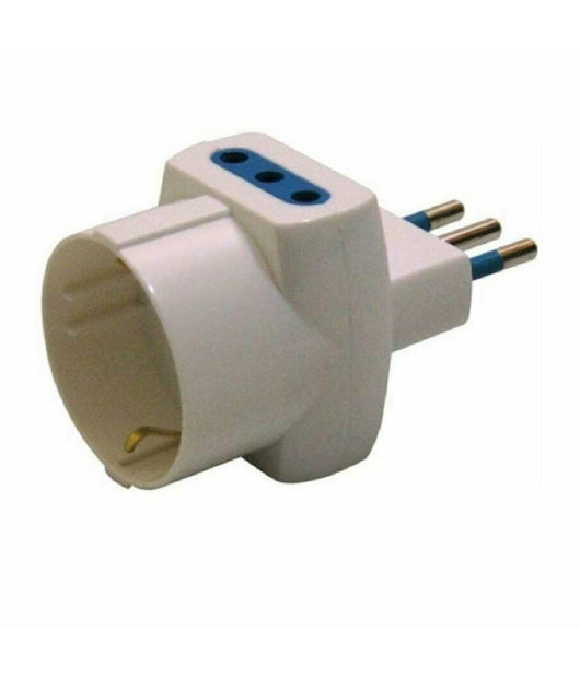 Spina Tripla Bianca Con Riduttore Shuko E 2 Prese Italiane 10a E Spina 10a         