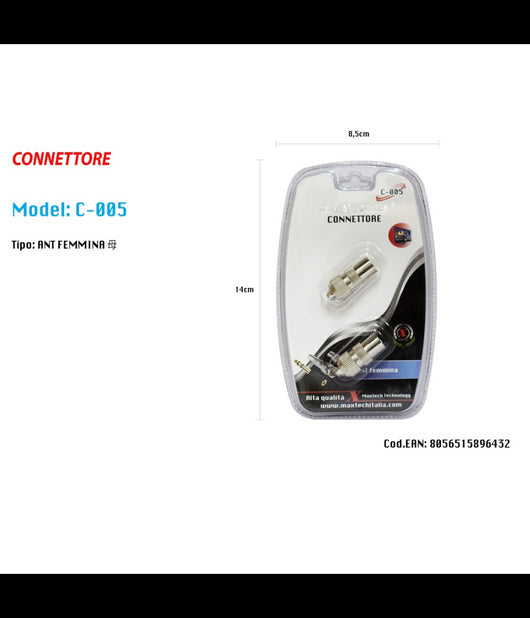 Spinotto Tv Femmina Connettore Antenna Per Televisore Adattatore Maxtech C-005         