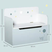 Panca Contenitore con Schienale in Legno per Bambini da 3-6 Anni, 60x30x50 cm, Azzurro