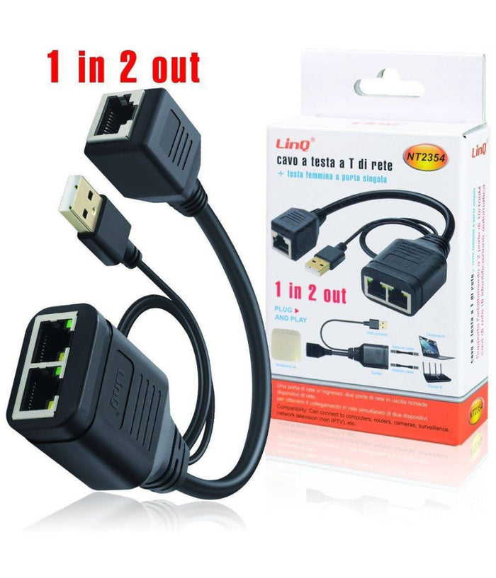 Splitter Ethernet 2 In 1 Femmina Switch Usb Doppiatore Rete Rj45 2 Porte Nt2354         