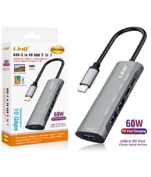 Splitter Hub Type-c Tpc3050 10 Gbps Ricarica Dati Rapida 5in1 Usb 3.0 2.0 Pd 60w         