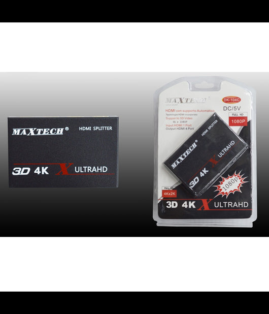 Splitter Sdoppiatore 4 Porte Hdmi Full Hd 1080p Per Tv Ps3 Xbox 3d 4k Maxtech Dk-104c         