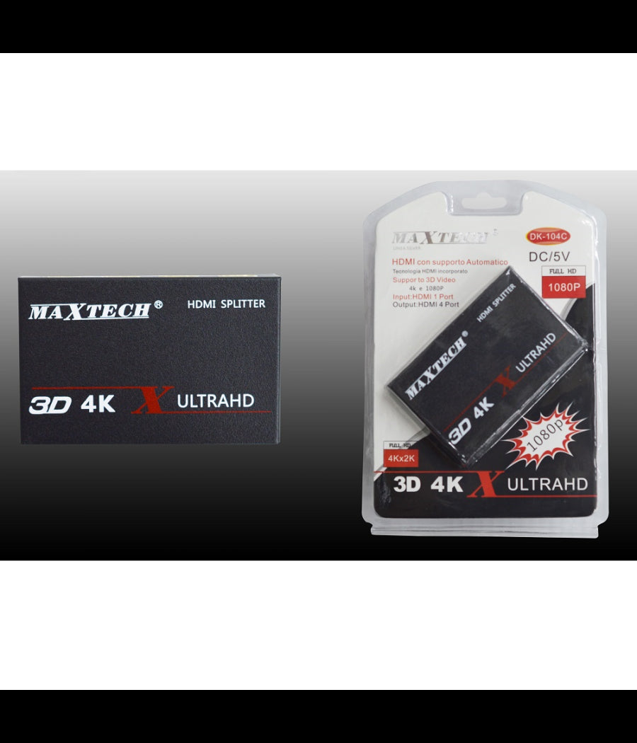 Splitter Sdoppiatore 4 Porte Hdmi Full Hd 1080p Per Tv Ps3 Xbox 3d 4k Maxtech Dk-104c         
