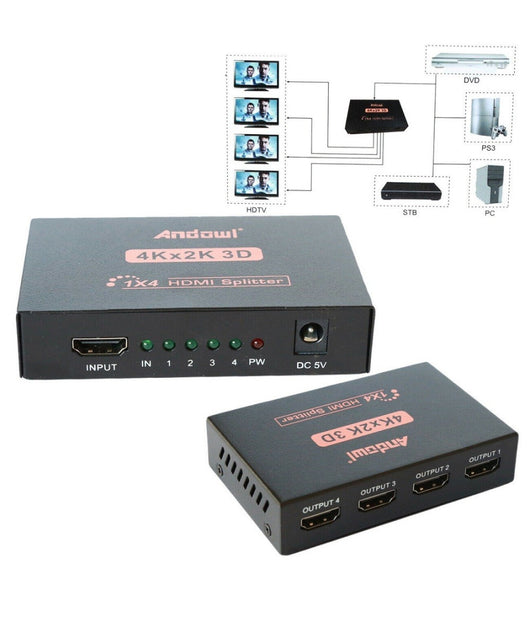 Splitter Sdoppiatore Hdmi Alta Definizione 1080p 4k 2k 3d 4 Uscite Amplificate         