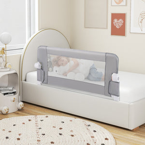 Sponda da letto pieghevole con copertura rimovibile e cinghia aggiuntiva a forma di Y-Barriera di sicurezza per bambini Grigio
