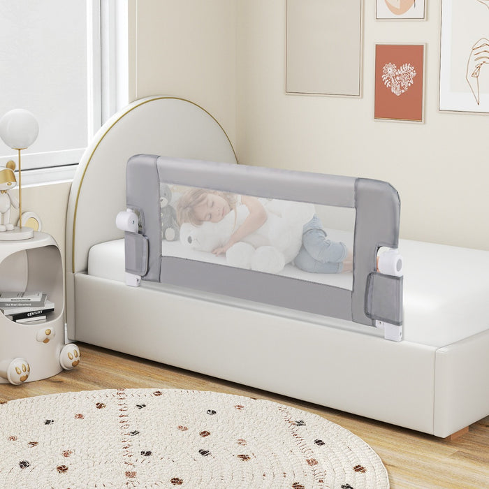 Sponda da letto pieghevole con copertura rimovibile e cinghia aggiuntiva a forma di Y-Barriera di sicurezza per bambini Grigio