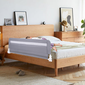 Sponda da letto pieghevole con copertura removibile e lavabile e cintura di sicurezza, Sponda da letto a ribalta per bambini Grigio-Barriere letto