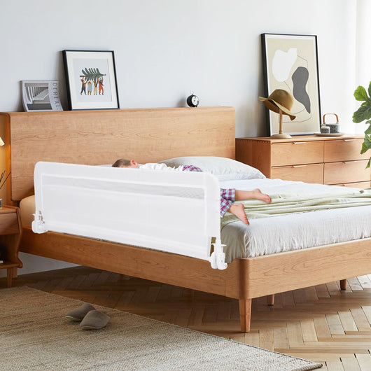 Sponda da letto pieghevole con copertura removibile e lavabile e cintura di sicurezza, Sponda da letto a ribalta per bambini Bianco-Barriere letto