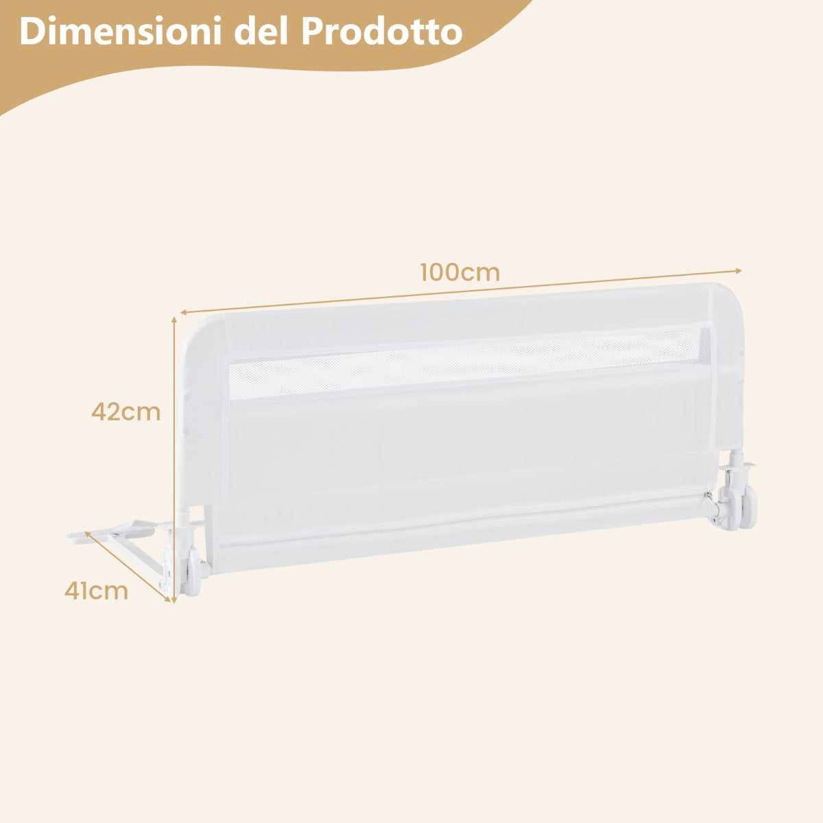 Sponda letto pieghevole con copertura rimovibile di sicurezza per culla, Sponda letto a ribalta per bambini Bianco-Barriere letto