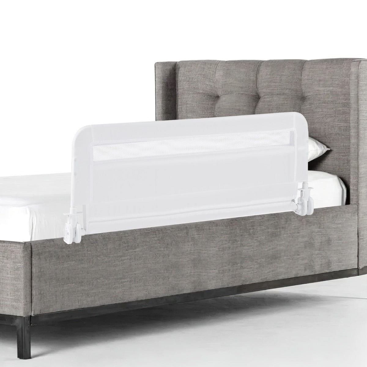 Sponda letto pieghevole con copertura rimovibile di sicurezza per culla, Sponda letto a ribalta per bambini Bianco-Barriere letto