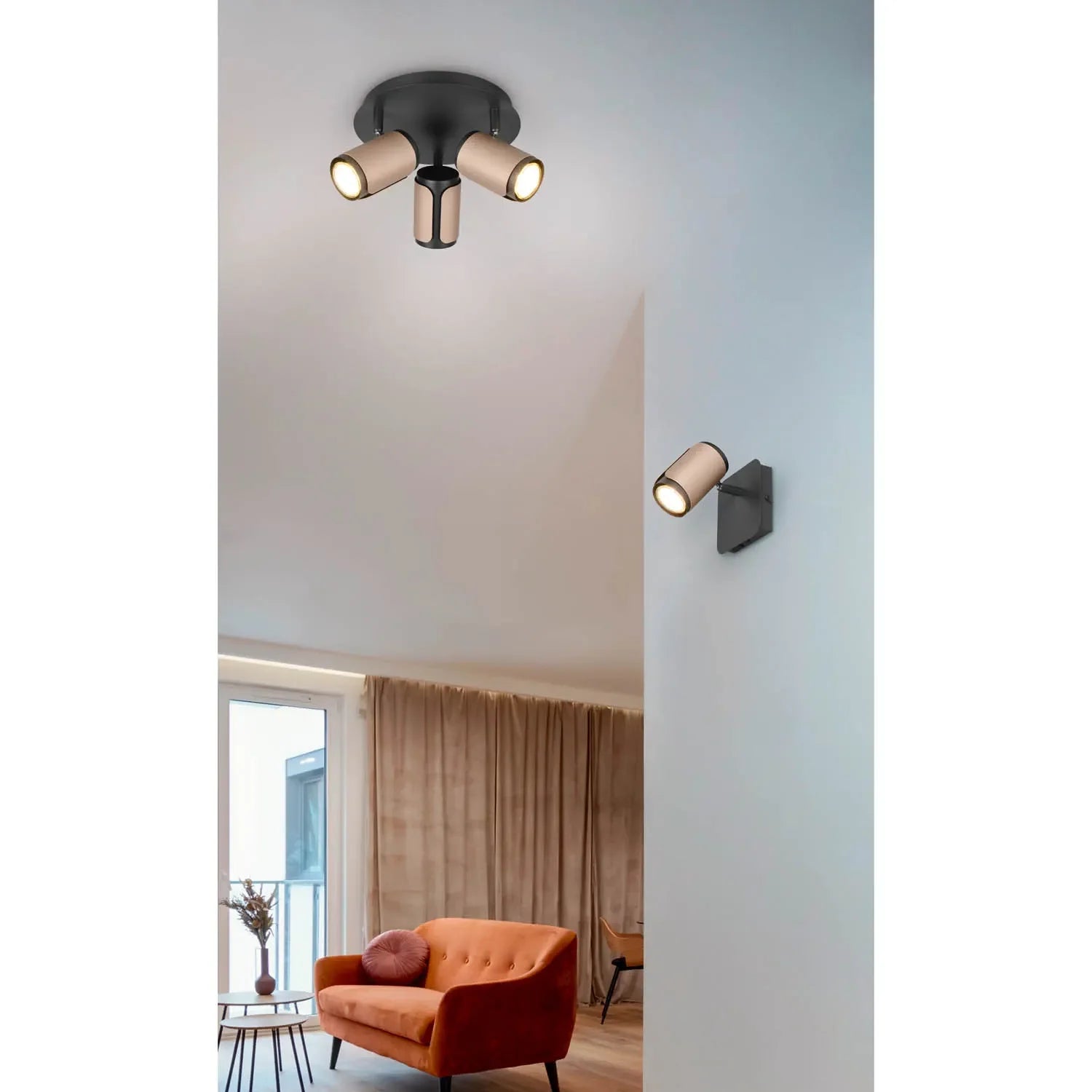LÚZETE - SPOT DA PAREDE/SOFFITTO 3 LUCI GU10 METALLO COFFEE GIADA