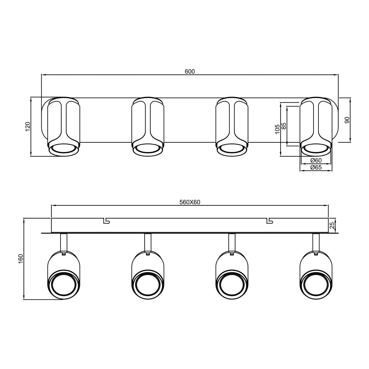 LÚZETE - SPOT DA PARETE/SOFFITTO 4 LUCI GU10 METALLO COFFEE GIADA