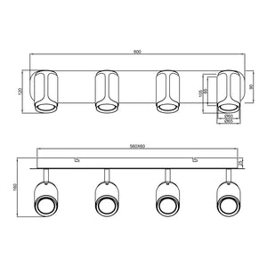 LÚZETE - SPOT DA PARETE/SOFFITTO 4 LUCI GU10 METALLO COFFEE GIADA