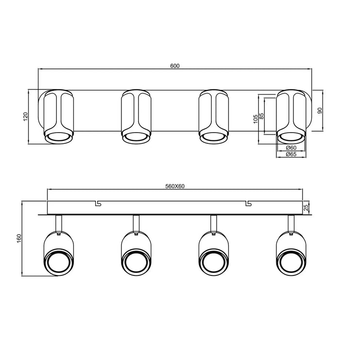LÚZETE - SPOT DA PARETE/SOFFITTO 4 LUCI GU10 METALLO COFFEE GIADA