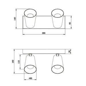 LÚZETE - SPOT DA SOFFITTO/ MURO 2 LUCI METALLO NERO GU10 SILVANO