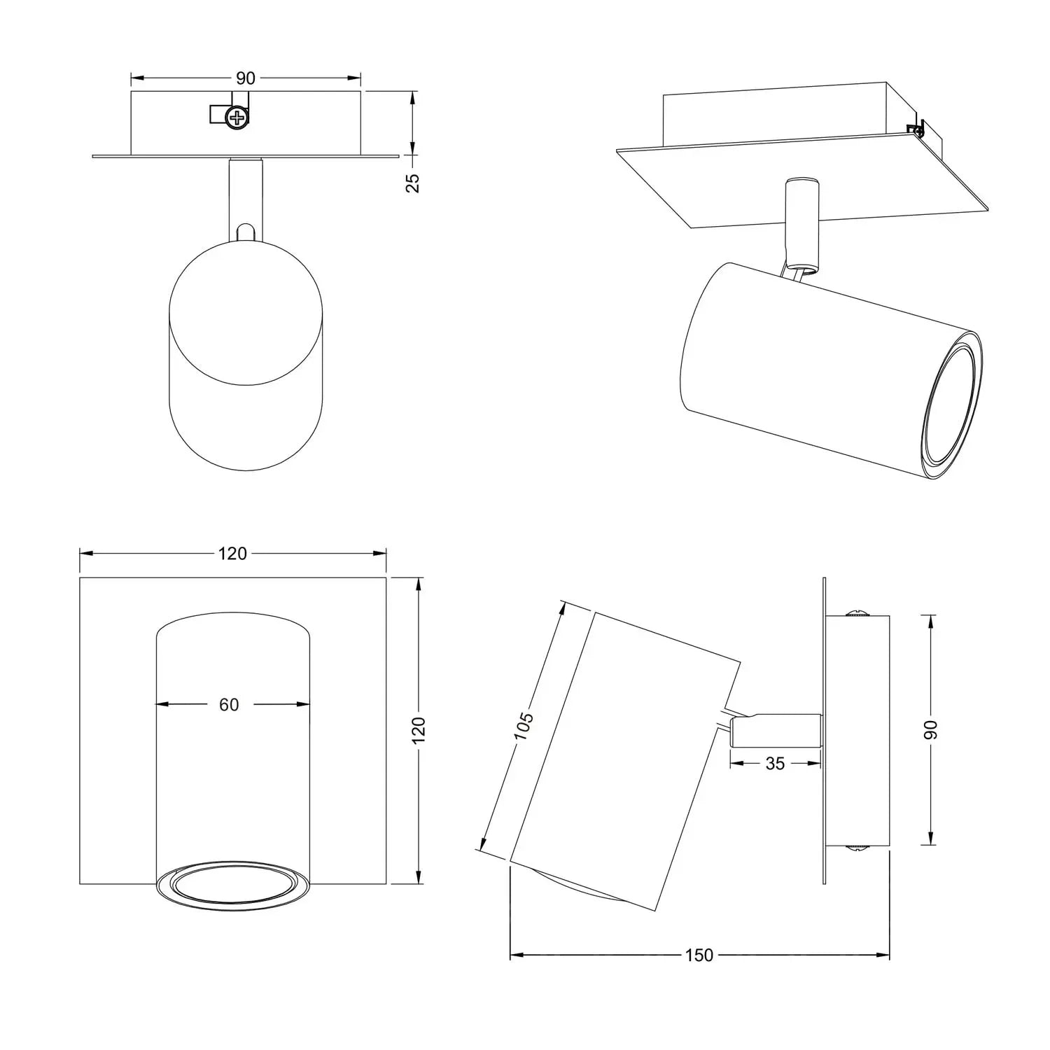 LÚZETE - SPOT DA SOFFITTO/PARETE METALLO COFFEE/GRIGIO GU10 GRAFTON