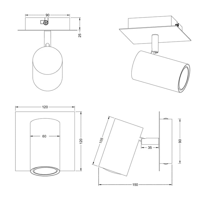 LÚZETE - SPOT DA SOFFITTO/PARETE METALLO COFFEE/GRIGIO GU10 GRAFTON