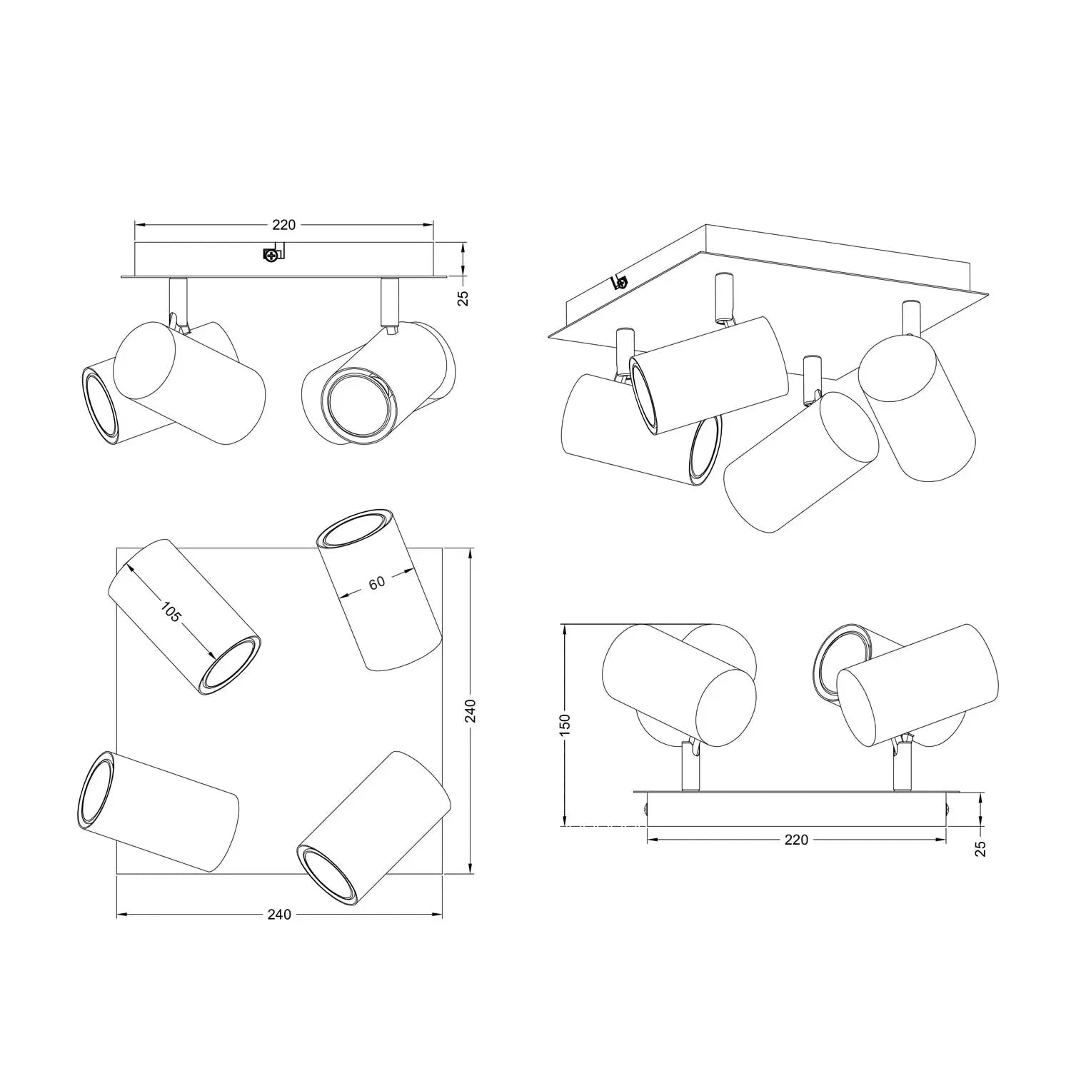 LÚZETE - SPOT DA SOFFITTO/SETE 4 LUCI METALLO COFFEE/GRIGIO GU10 GRAFTON