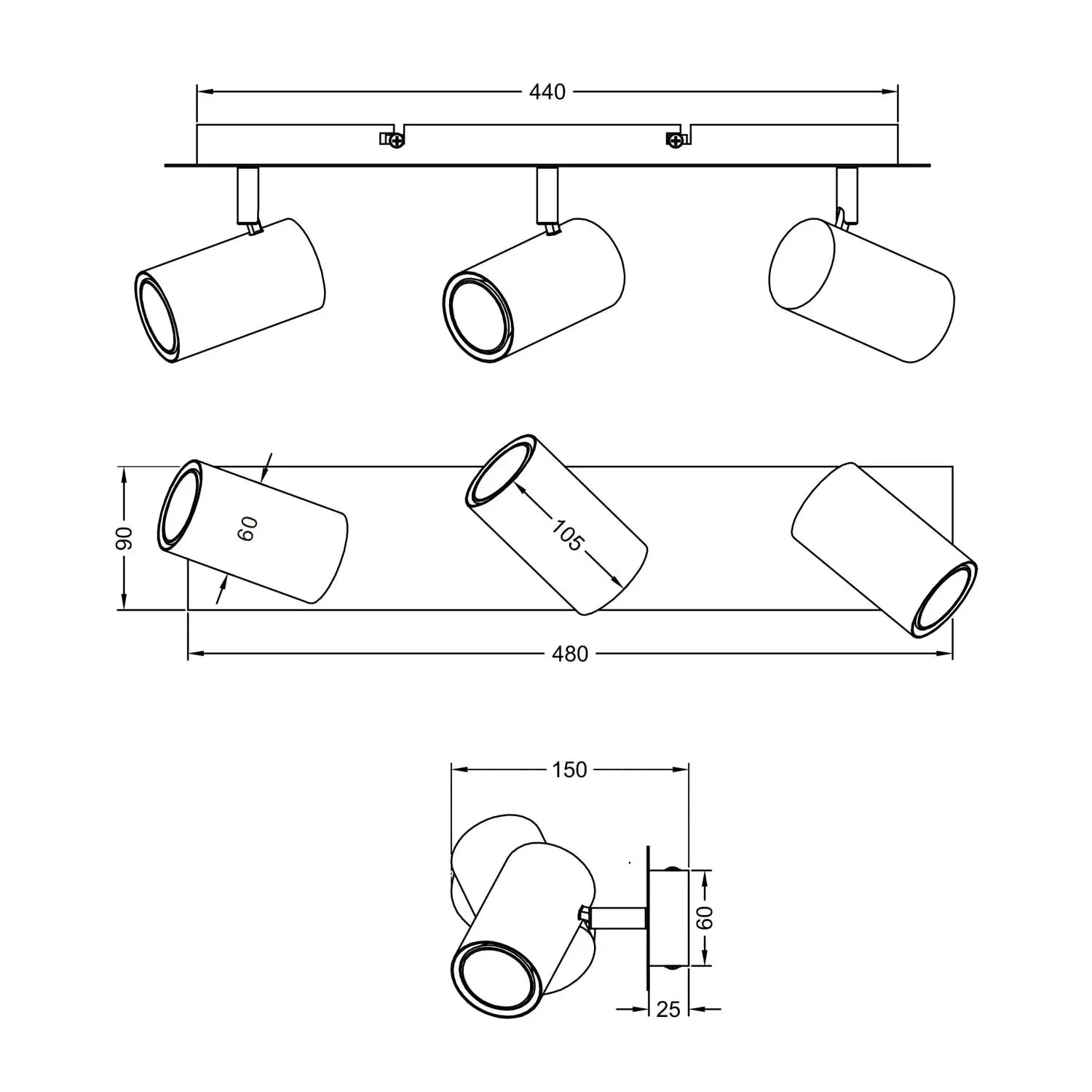 LÚZETE - SPOT SOFFITTO/PARETE 3 LUCI IN METALLO COFFEE/GRIGIO GU10 GRAFTON