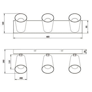 LÚZETE - SPOT SOFFITTO/PARETE 3 LUCI METALLO NERO GU10 SILVANO