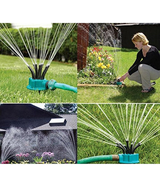 Spruzzatore Acqua Giardino Irrigatore 360 Gradi Rotante 12 Tubi Innaffia Prato         