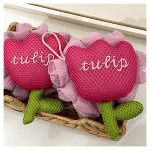 Trade Shop - Spugna Doccia A Rete Bagno Esfoliante Pelle Corpo Con Fiore Di Tulipano Rosa 10771         
