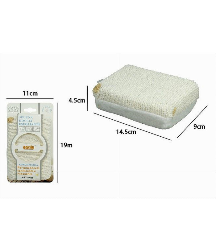 Spugna Doccia Esfoliante Tonica Rilassa Per Cura Pelle Corpo Bagno Bianca 79636         