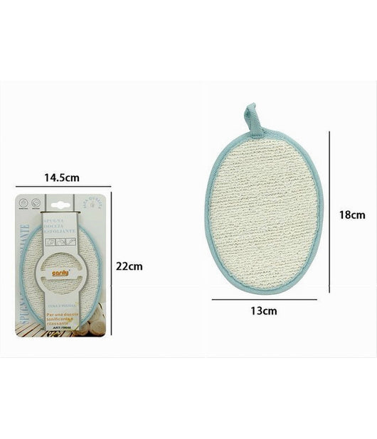Spugna Per Doccia Bagno Esfoliante Cura Pelle Corpo 13x18 Cm Azzurra Ovale 79646         
