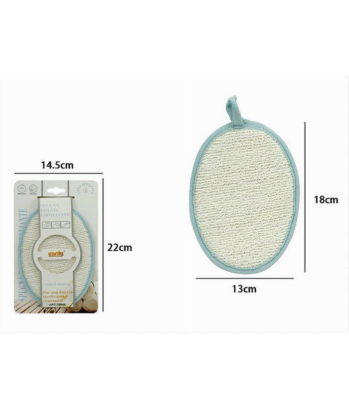 Spugna Per Doccia Bagno Esfoliante Cura Pelle Corpo 13x18 Cm Azzurra Ovale 79646         