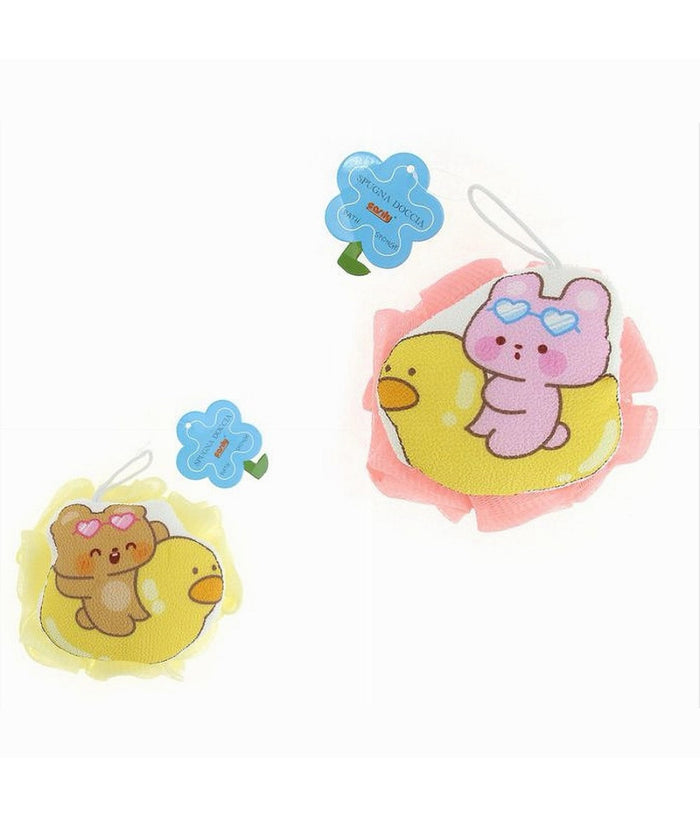 Spugna Retina Da Doccia Bagno Spugnetta A Rete Con Orso Papera Pelle Corpo 10748         