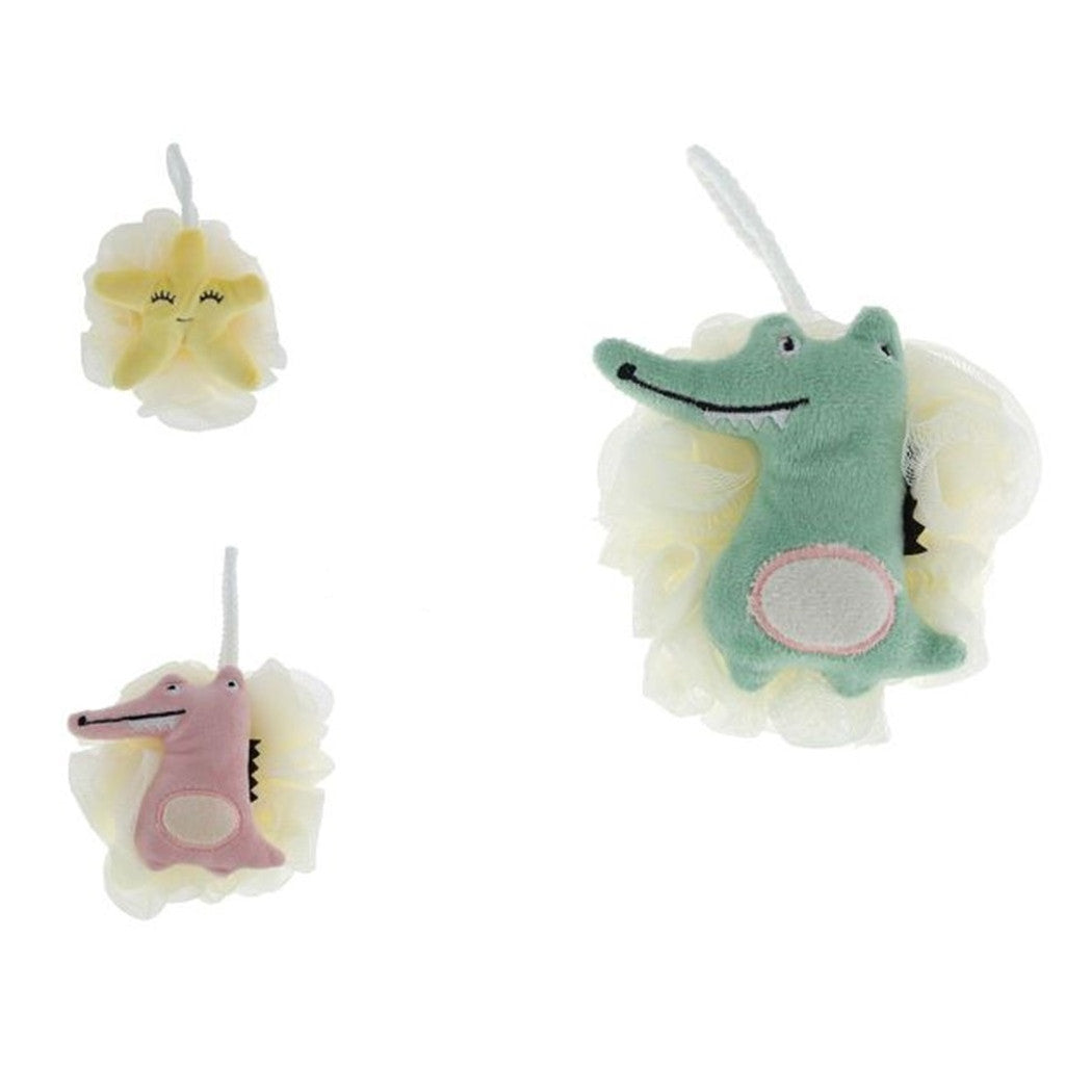 Trade Shop - Spugna Retina Per Doccia Bagno Spugnetta Esfoliante Pelle Corpo Con Animale Peluche 87248         